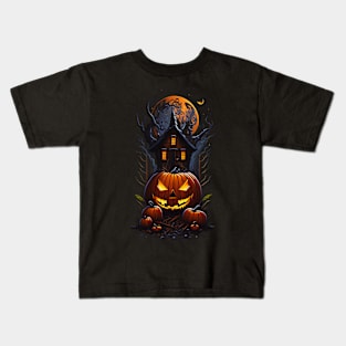 Haunted House And Pumpkins Kids T-Shirt